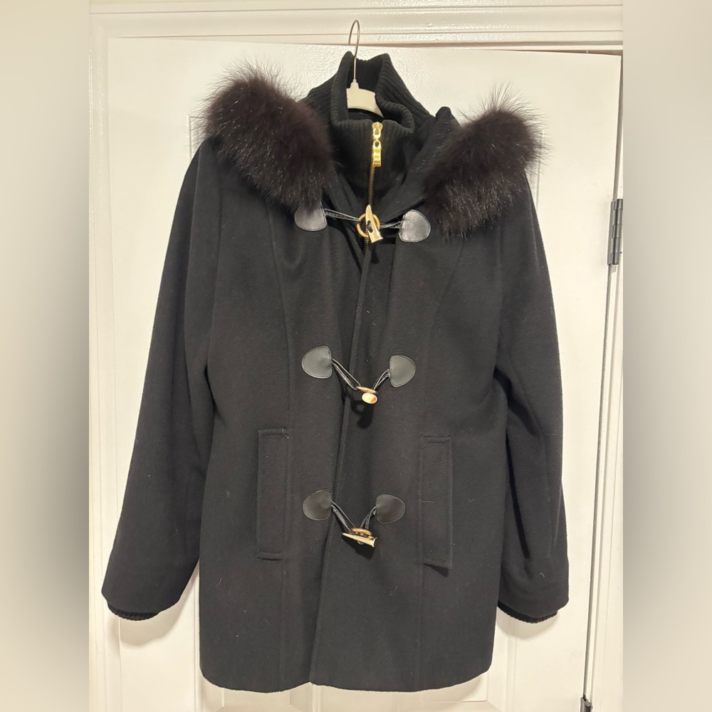 George Simonton Studio Black Wool Coat with Gold Toggles